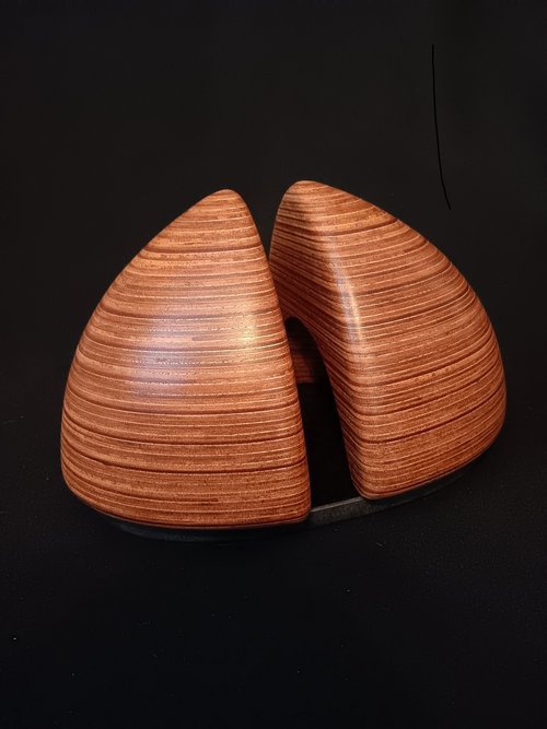 Laminated wood sculpture.