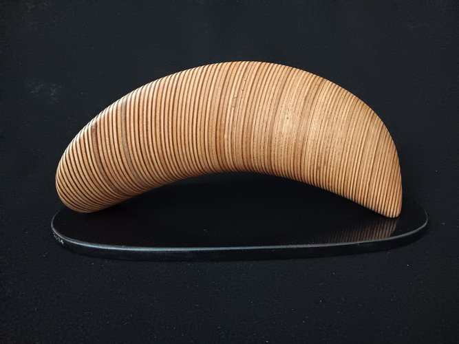 Laminated wood sculpture.