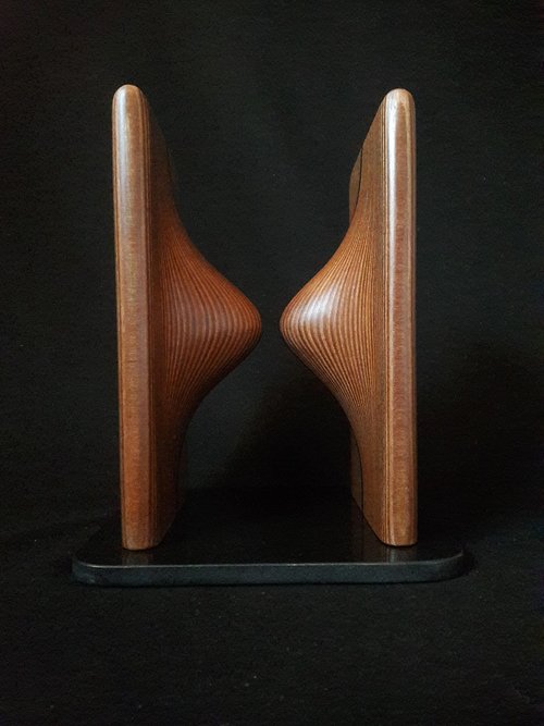 Laminated wood sculpture.