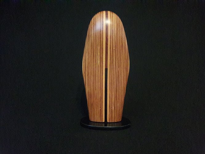 Laminated wood sculpture.