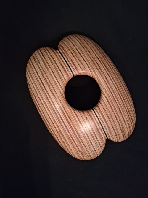 Laminated wood sculpture.