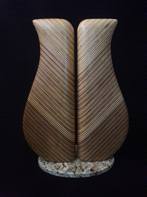 Laminated wood sculpture.