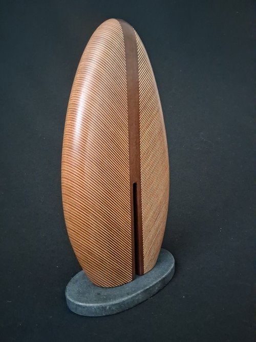 Laminated wood sculpture.