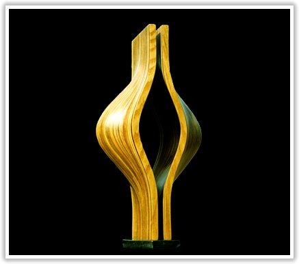 Laminated wood sculpture.