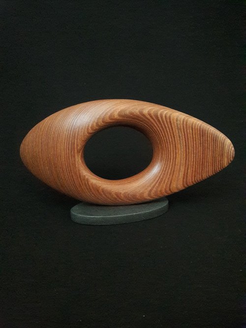 Laminated wood sculpture.