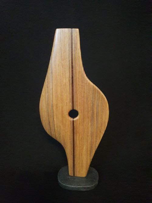 Laminated wood sculpture.