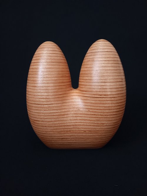 Laminated wood sculpture.