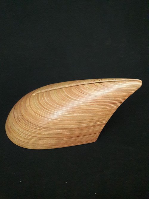 Laminated wood sculpture.