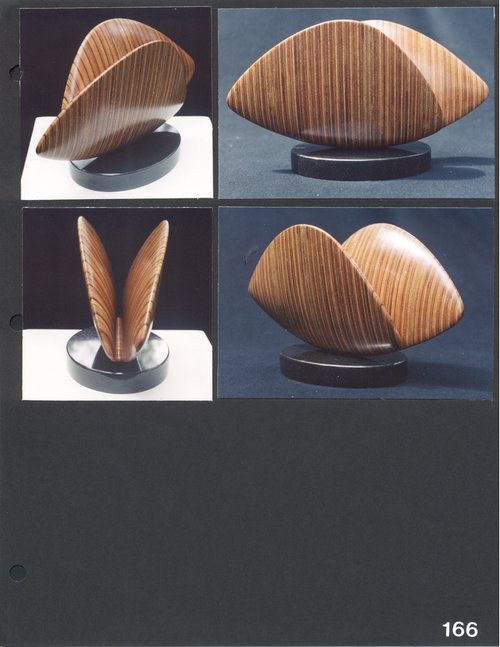 Laminated wood sculpture.