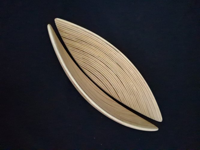 Laminated wood sculpture.