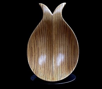 Laminated wood sculpture.