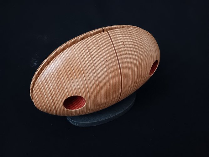 Laminated wood sculpture.