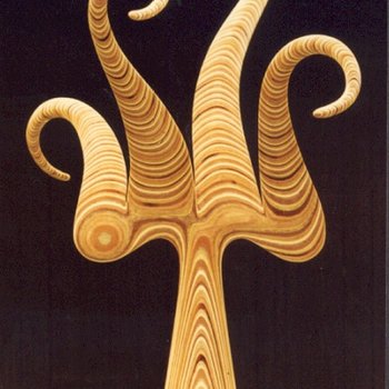 Laminated wood sculpture.