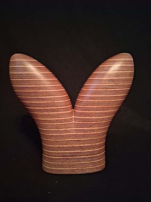 Laminated wood sculpture.
