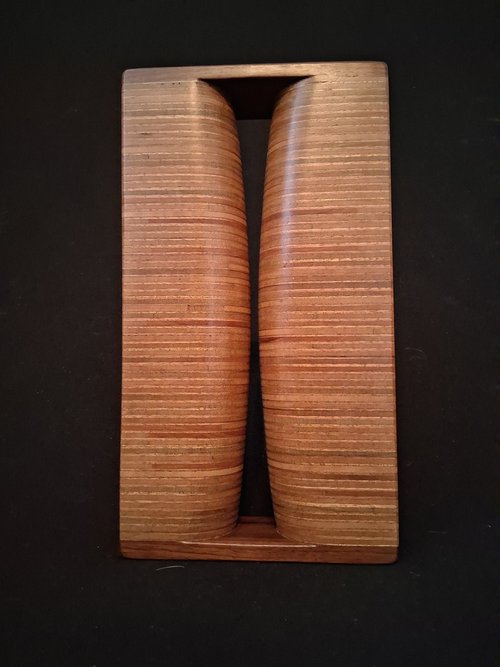 Laminated wood sculpture.