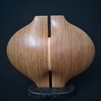 Laminated wood sculpture.