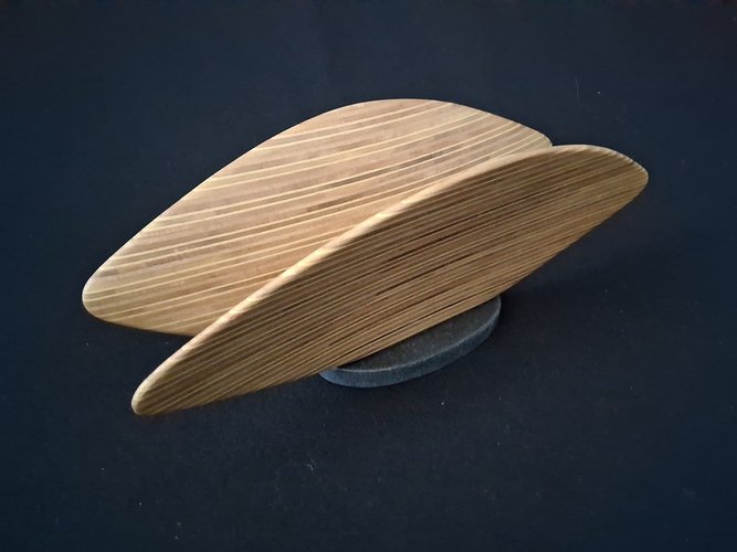 Laminated wood sculpture.