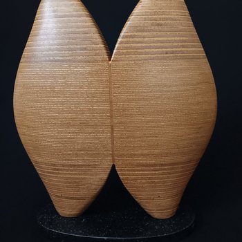 Laminated wood sculpture.