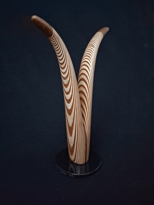 Laminated wood sculpture.