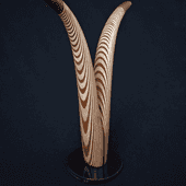 Laminated wood sculpture.
