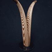 Laminated wood sculpture.