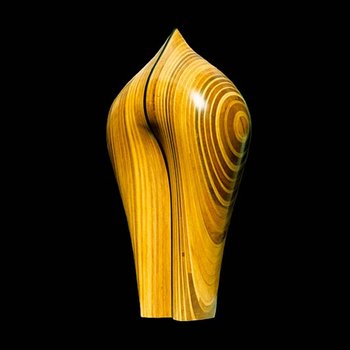 Laminated wood sculpture.