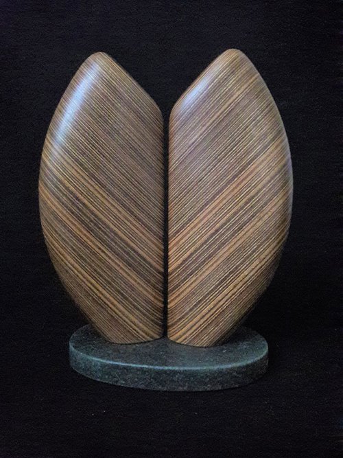 Laminated wood sculpture.