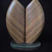 Laminated wood sculpture.