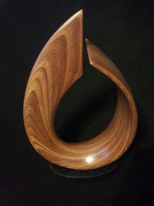 Laminated wood sculpture.