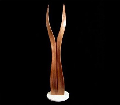 Laminated wood sculpture.