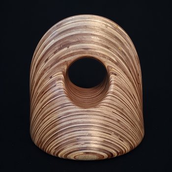 Laminated wood sculpture.
