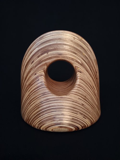 Laminated wood sculpture.