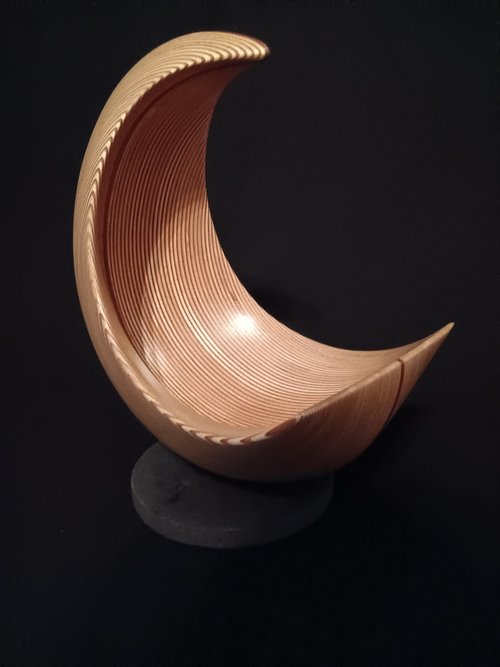 Laminated wood sculpture.