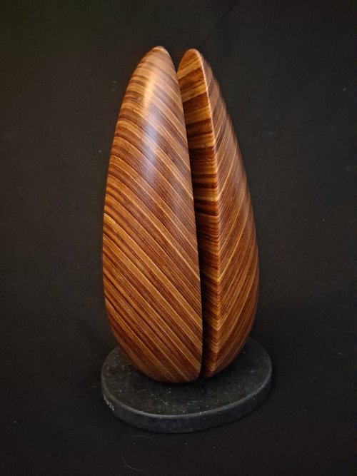 Laminated wood sculpture.