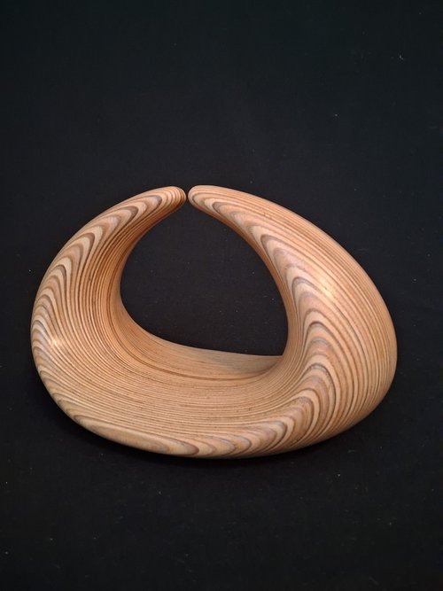 Laminated wood sculpture.