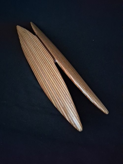 Laminated wood sculpture.