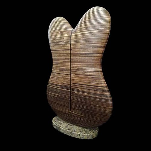 Laminated wood sculpture.