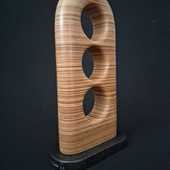 Laminated wood sculpture.