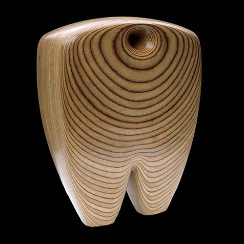 Laminated wood sculpture.