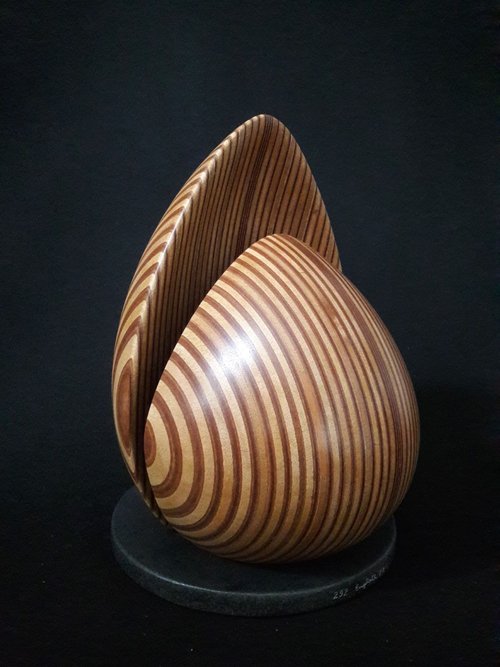 Laminated wood sculpture.