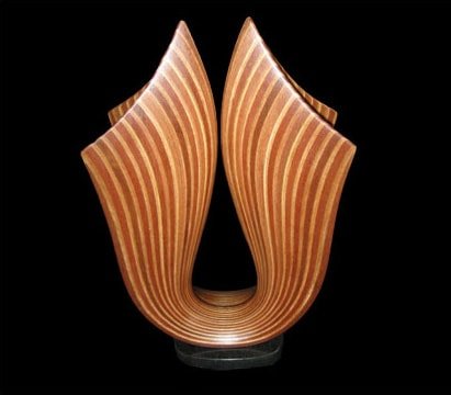 Laminated wood sculpture.