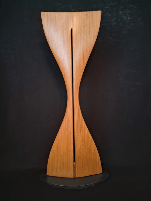 Laminated wood sculpture.