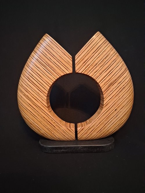 Laminated wood sculpture.