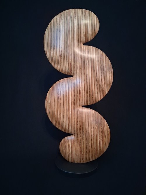 Laminated wood sculpture.