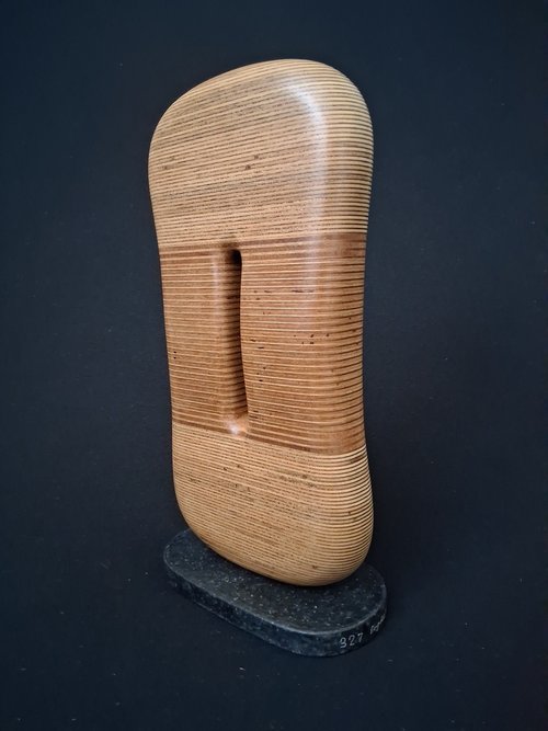 Laminated wood sculpture.
