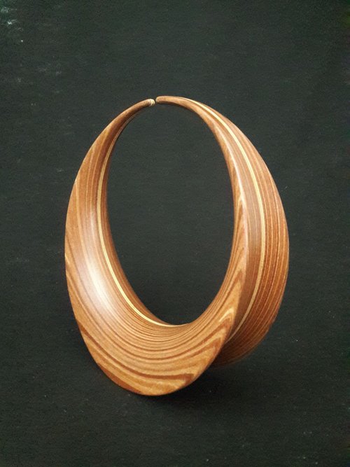 Laminated wood sculpture.