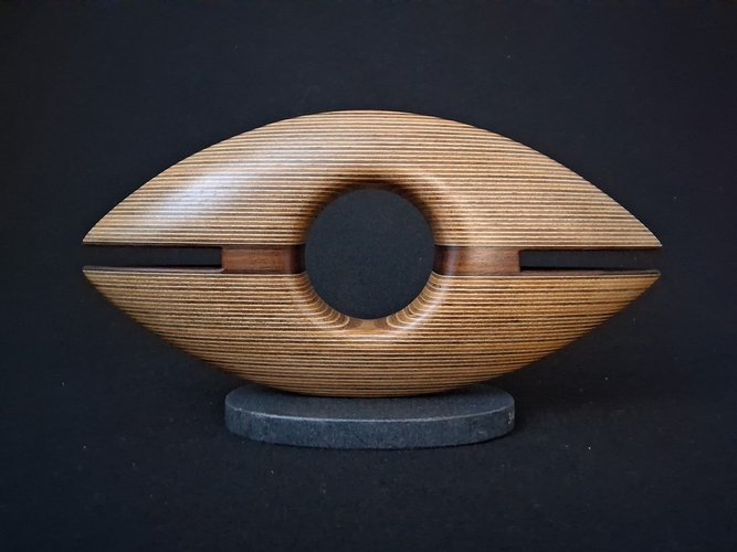 Laminated wood sculpture.