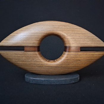 Laminated wood sculpture.