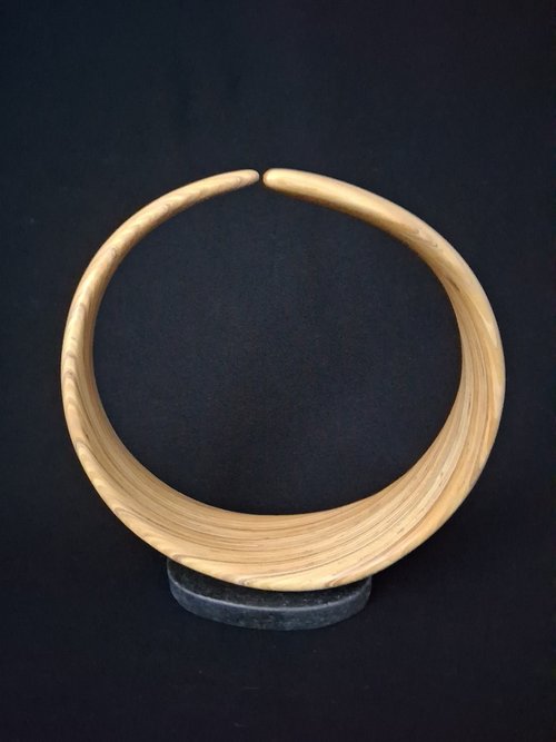 Laminated wood sculpture.