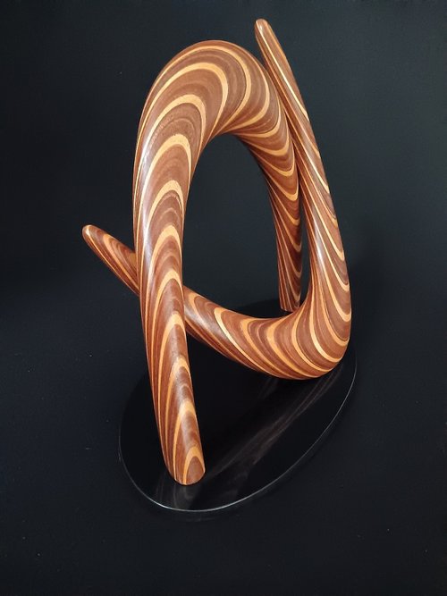 Laminated wood sculpture.